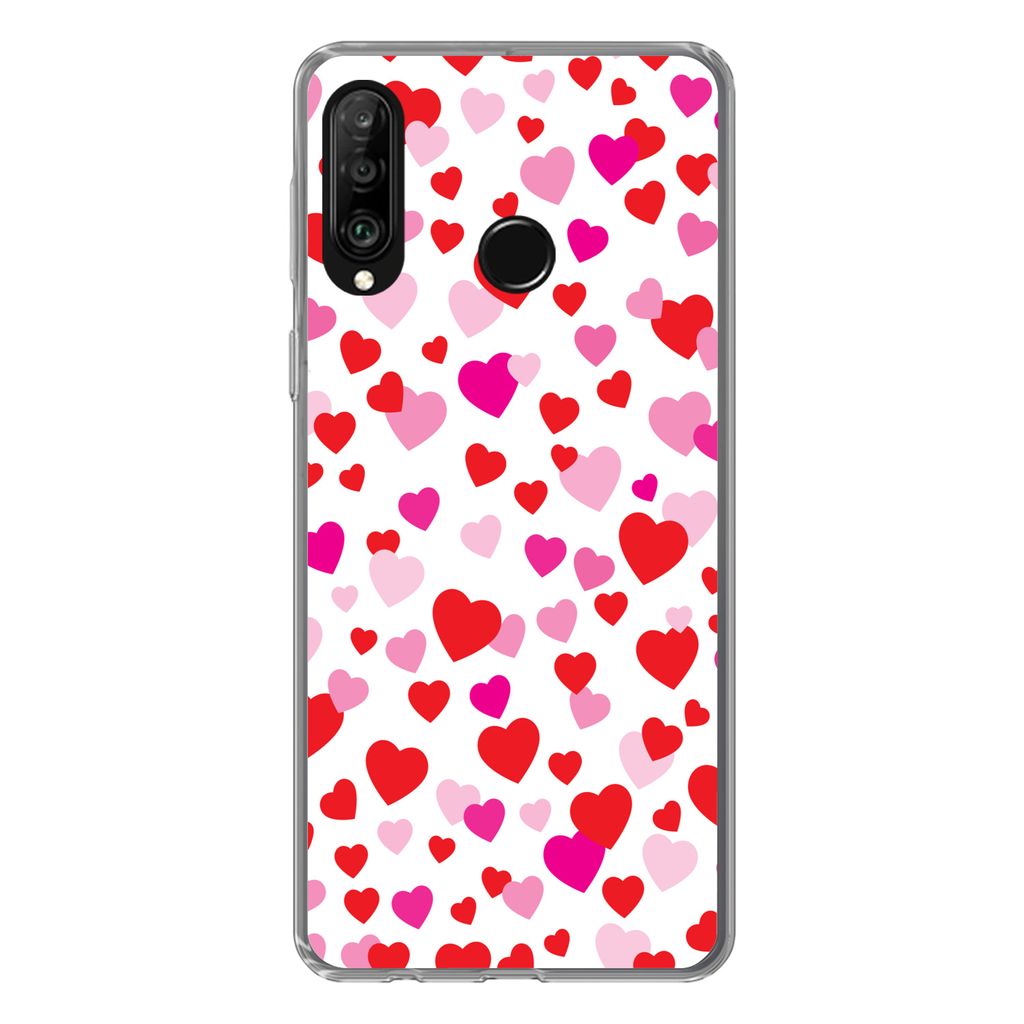 MuchoWow Handyhülle Schutzhülle Hülle für Huawei P30 Lite Eine Illustration mit bunten Herzen Silikon Softcase Handy Hülle - Handyhülle