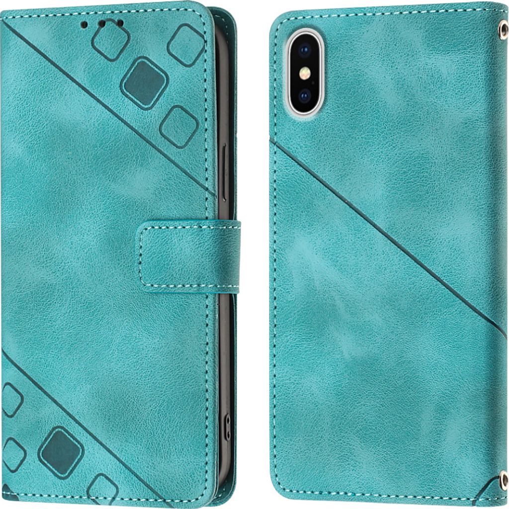 Hülle für iPhone XS Max Prägung Flip Leder Brieftasche Schutzhülle mit Ständer Grün