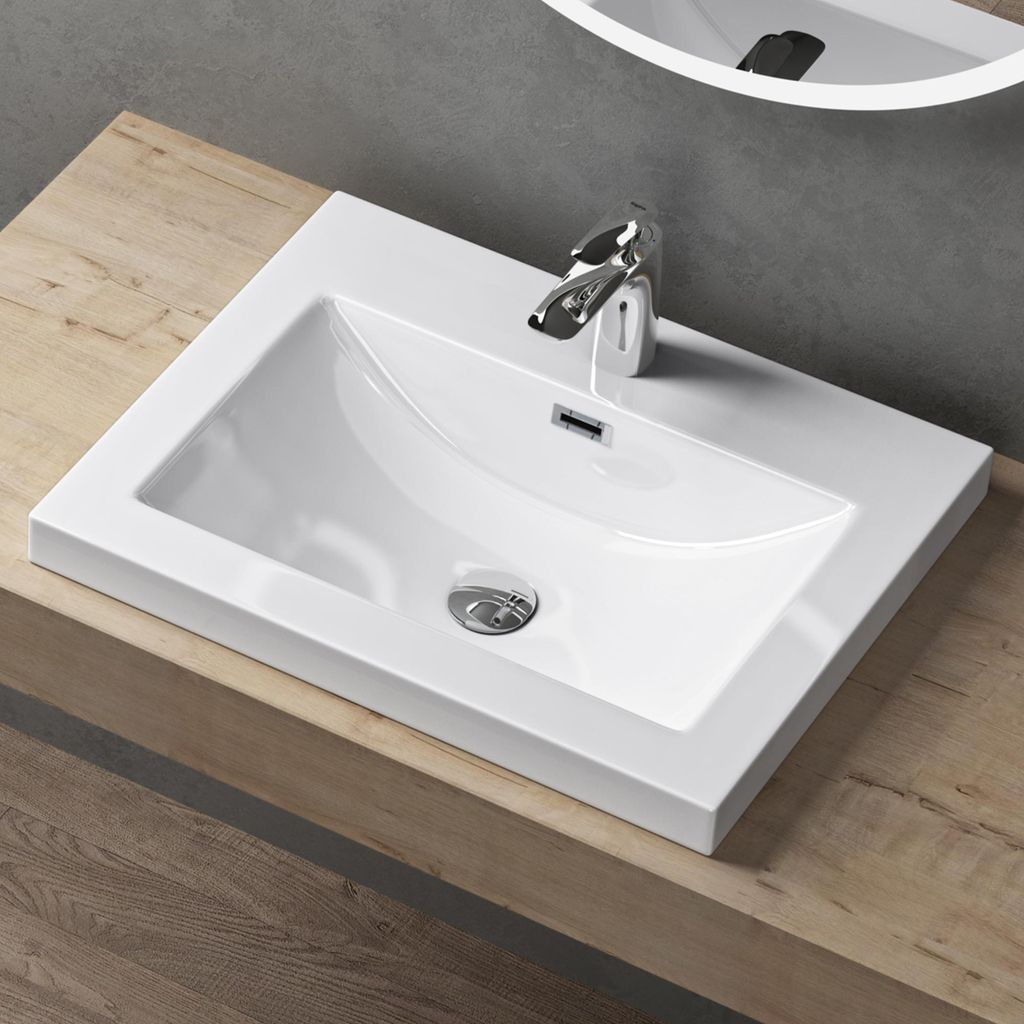 doporro Waschbecken Einbauwaschbecken aus mineralguss in weiß |BTH: 60x48x13 cm| Waschtisch Waschplatz| Col01