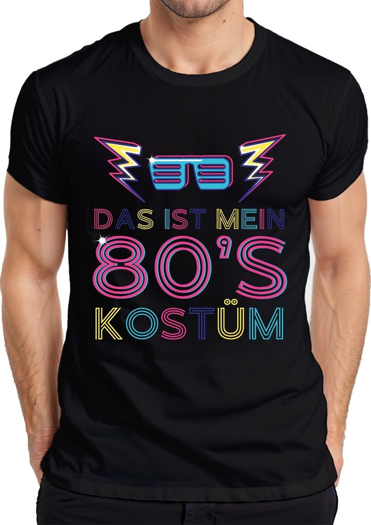 MEIN 80'S KOSTÜM 80er Jahre Retro Neon Party Karneval Brille Herren T-Shirt, Schwarz, XL