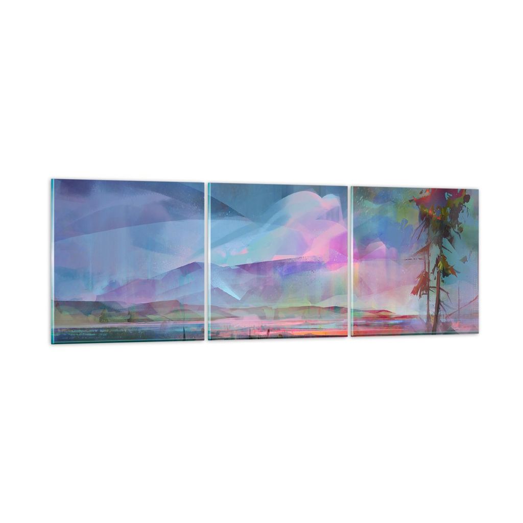 Bilder auf glas - Berge Baum Wasser - 120x40cm - Glasbilder - Wandbilder - Kunstdruck - zum Aufhängen bereit - Wanddekoration aus Glas - Glas Bild...