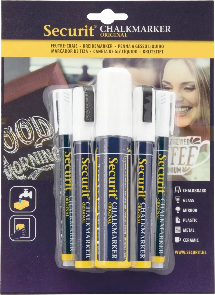 Marqueur craie blanc à pointes variables pack de 5 pour écriture nette