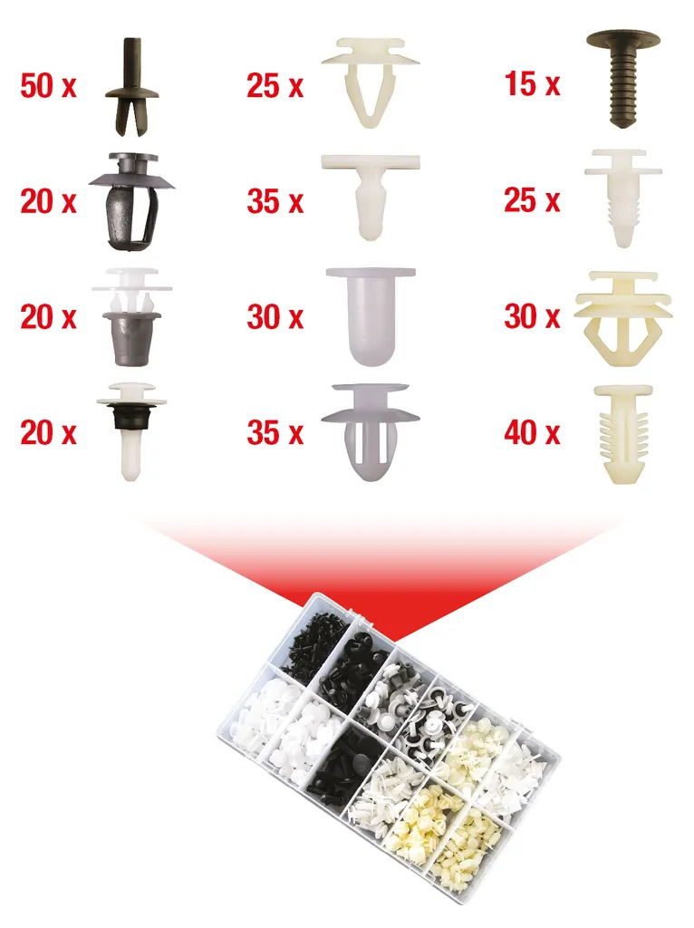 Coffret KS TOOLS 420.0650 de 345 clips de fixation pour automobile PSA