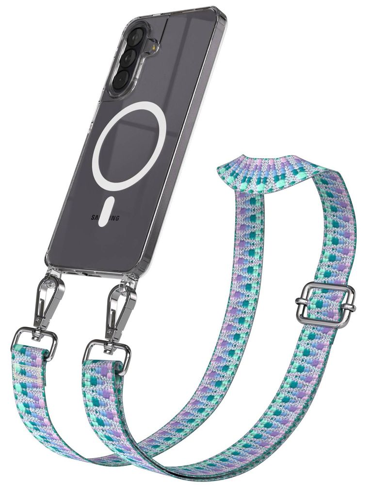 EAZY CASE - Handykette mit MagSafe Hülle für Samsung Galaxy A57, Handyband Mix Style, Karabiner Silber, Umhängeband in Bunt
