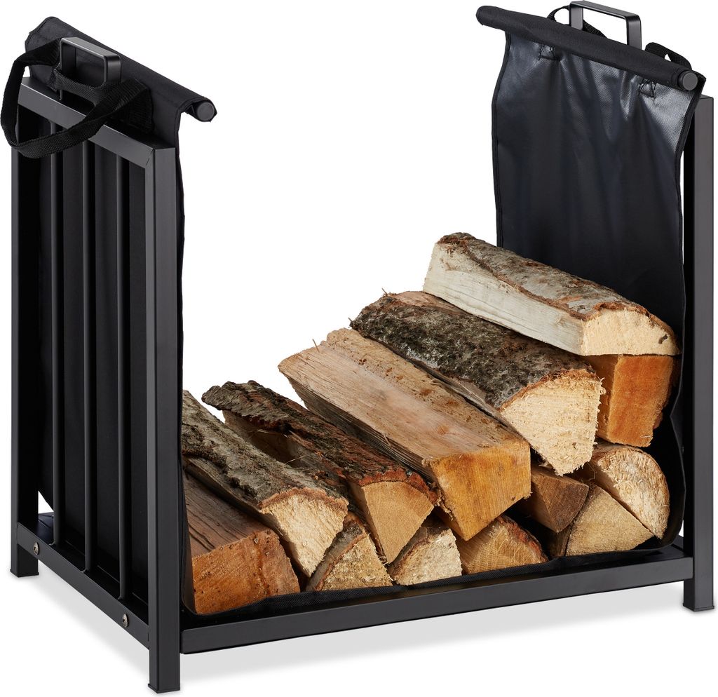relaxdays Kaminholzkorb schwarz 51,0 x 37,0 x 50,0 cm Produktbild 1