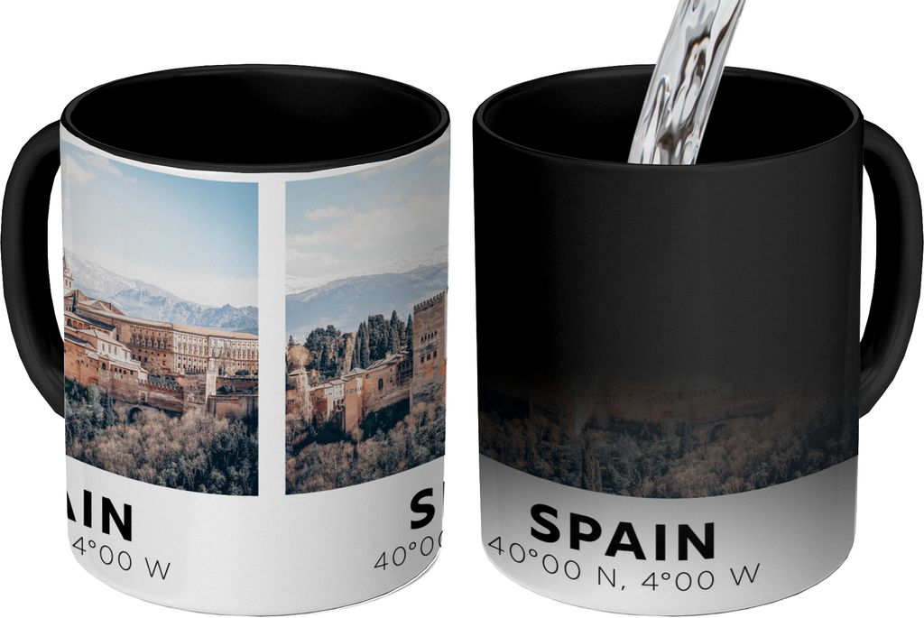 MuchoWow Zauber Tasse Zaubertasse Magic Spanien - Burg - Berge - Sommer 350 ml Farbwechsel Becher Geschenk Geschenkidee - Magic-Tasse - Fototasse...
