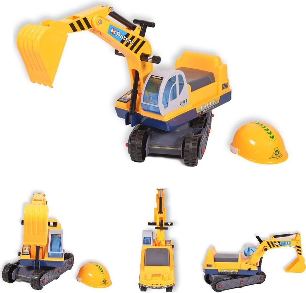 Moni Spielzeug Bagger 138 mit Helm, 77 cm lang Lenkrad Hupe, bewegliche Schaufel gelb