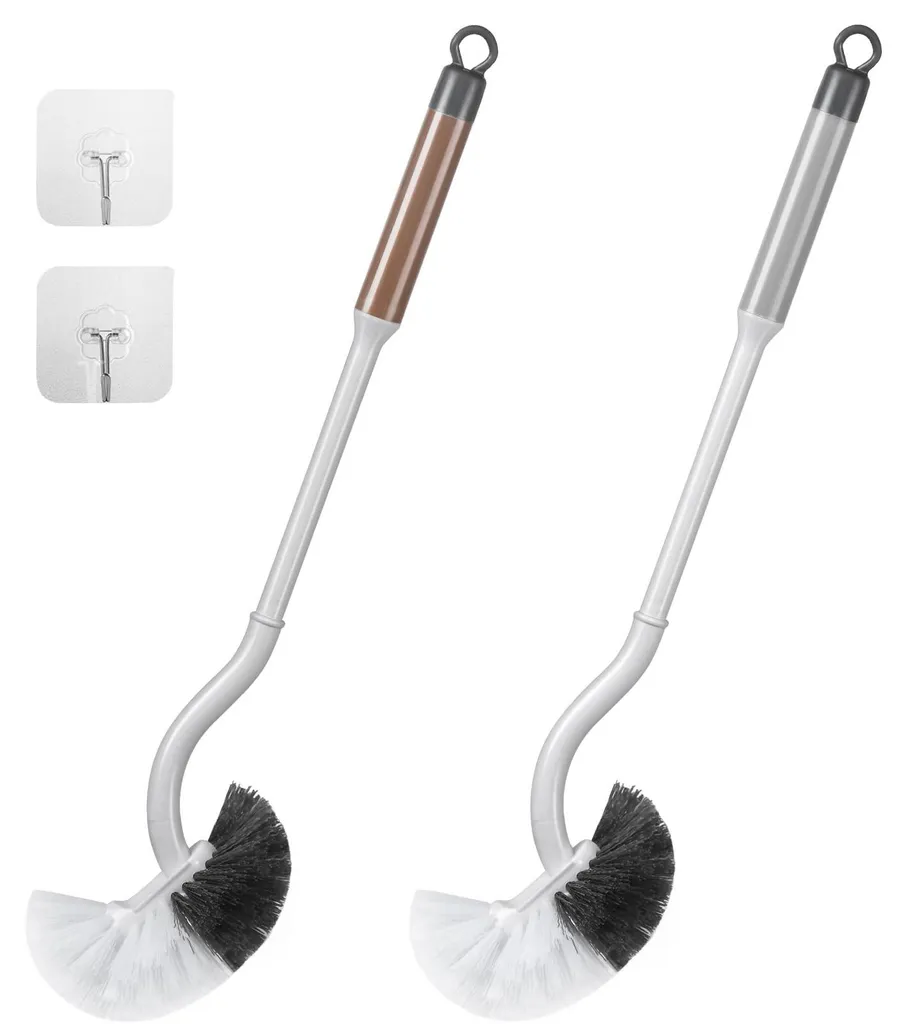 Brosse de toilettes à long manche avec raclette de précision marron