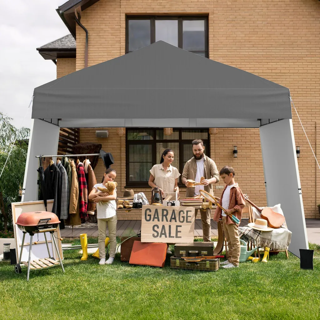 COSTWAY padiglione pop-up 430x280cm con 2 pareti laterali convertibili in tenda da sole, padiglione da giardino portatile, tenda da campeggio, tenda per feste all'aperto grigio - 2
