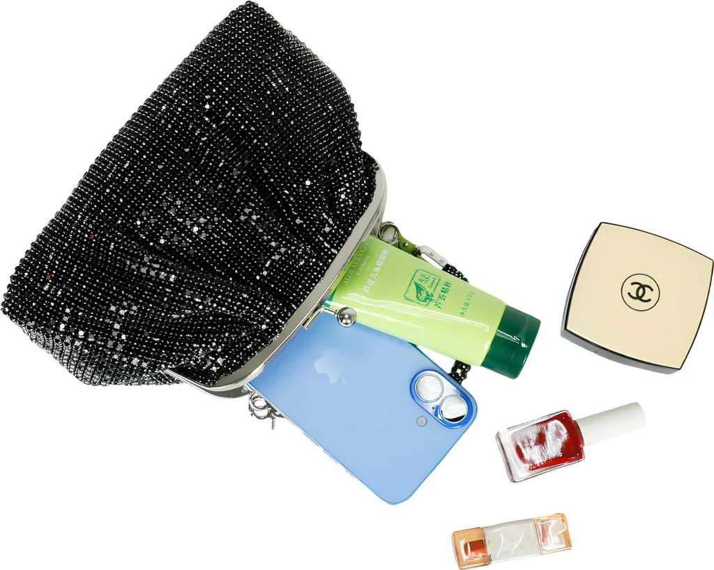 Pochette perlée rétro noire Gallantry : finitions perles et clic-clac - 4