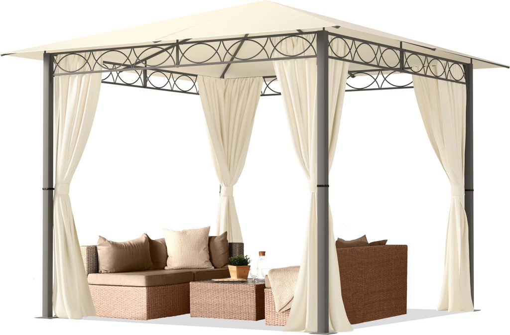 TOOLPORT Gartenpavillon 3x3 m wasserdicht Premium Pavillon mit 4 Seitenteilen Gartenzelt ca. 220g/m² Dachplane in Creme