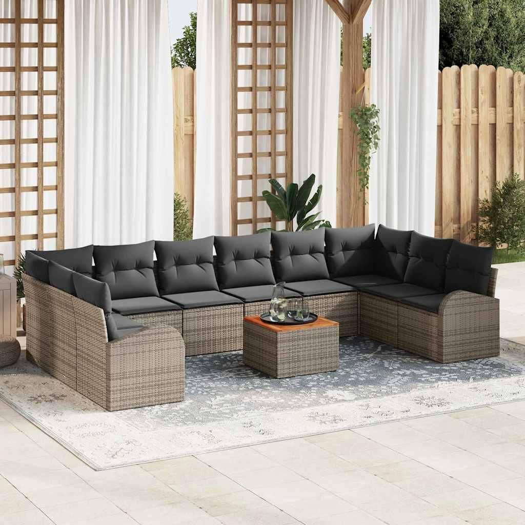 Maison Exclusive - Gartensofa-set mit Speicher 11 pcs Grau Poly-Rattan