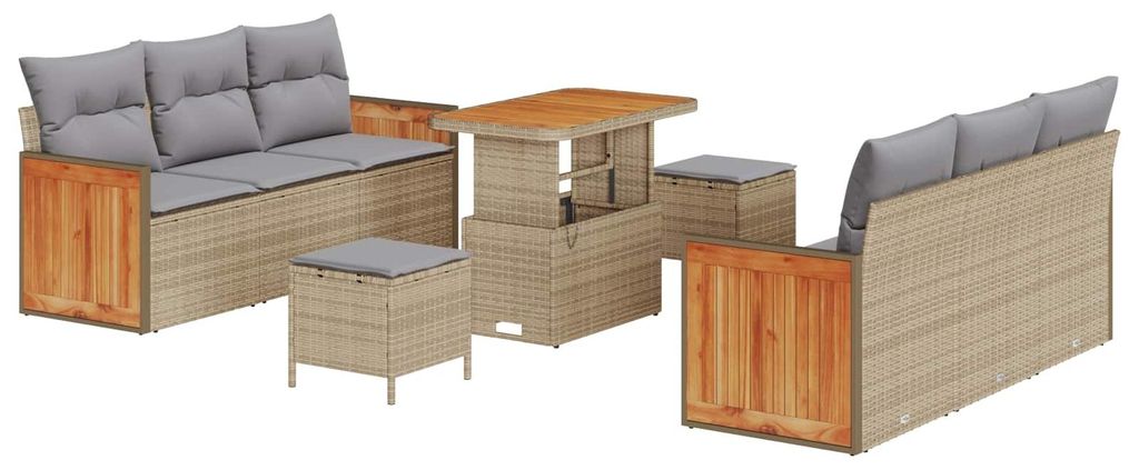 vidaXL Gartensofa-set mit Kissen 9 pcs Beige und Hellgrau