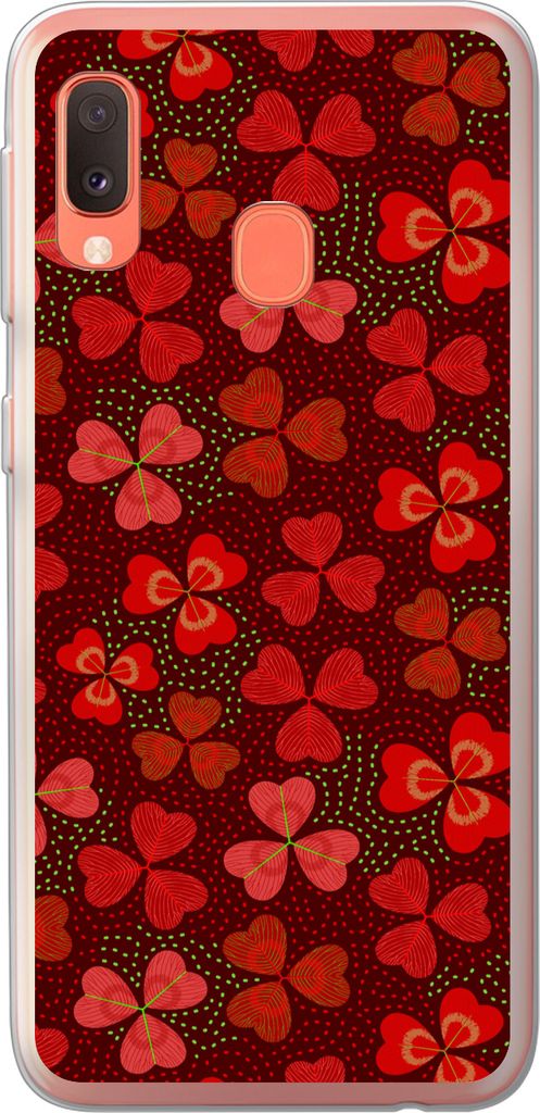 MuchoWow Handyhülle Schutzhülle Hülle für Telefoonhoesje Samsung Galaxy A20e Muster - Klee - Rot Silikon Softcase Handy Hülle - Abdeckung