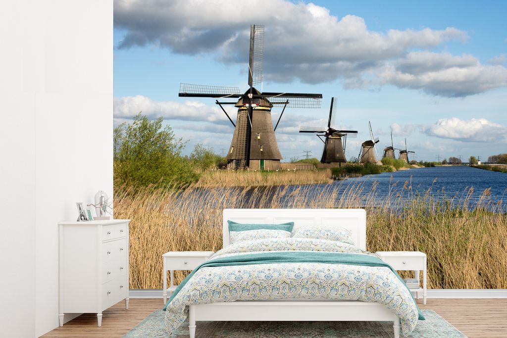 MuchoWow Fototapete für Wohnzimmer oder Schlafzimmer Wandtapete Vinyl Motivtapete Mühle - Landschaft - Niederlande - 305x220 cm - Wandbilder