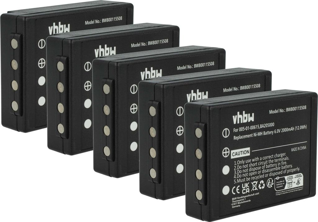 vhbw 5x Akku kompatibel mit HBC Linus 6, 4 Industrie-Funkfernsteuerung Fernbedienung (2000 mAh, 6 V, NiMH) - Schwarz