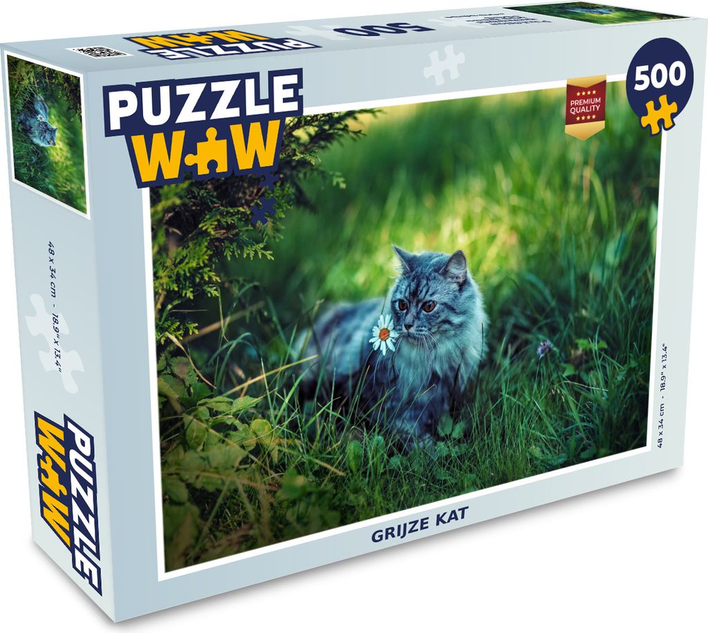 MuchoWow Puzzle 500 Teile Graue Katze - 500 Teile - Kinder - Selberbauen - Puzzlespiele