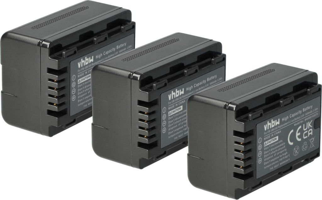 vhbw 3x Akku kompatibel mit Panasonic HDC-TM80, HDC-TM60, HDC-TM99, SDR-H100, HDC-SDX1EG-H Videokamera Camcorder (1600 mAh, 3,6 V, Li-Ion) + Infochip