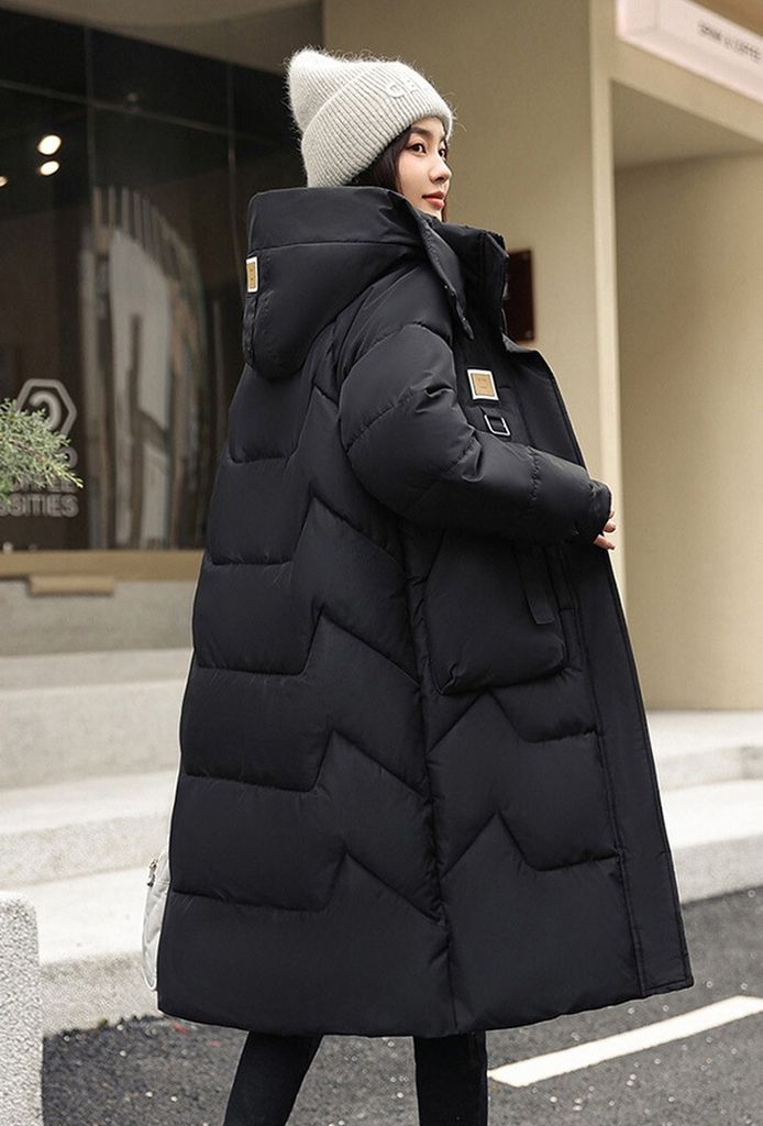 Schwarze Daunenjacke Damen Daunenjacke Lang Winter Daunenjacke