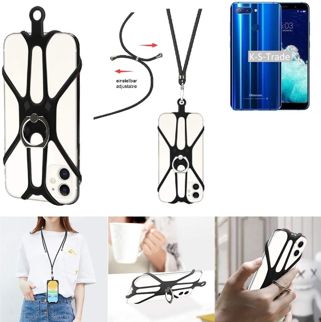K-S-Trade 3in1 Handykette Handyband Handykordel Halsband Smartphone-Ring Handy-Ring kompatibel mit Hisense Infinity H11 Pro Fingerhalterung Handyring