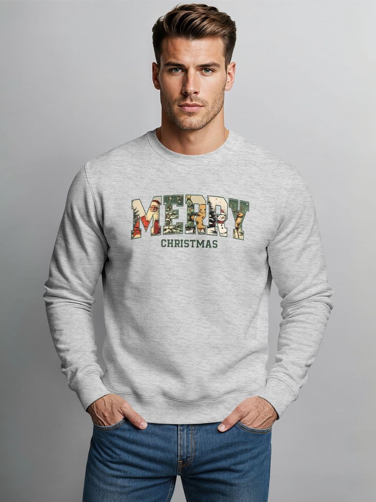 Sweatshirt Herren Merry Christmas Weihnachstpullover College Style Pullover mit Print Fashion Streetwear Neverless
