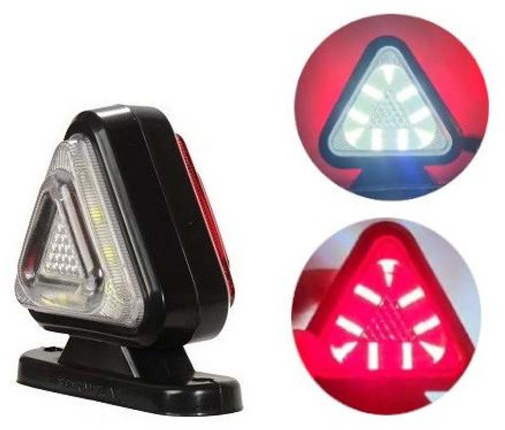 1 Stück 18-LED Mini-Positionsleuchte, Horn-Design, 12–24 V, weiß-rot, dreieckige Form, Neon-Effekt, für Anhänger