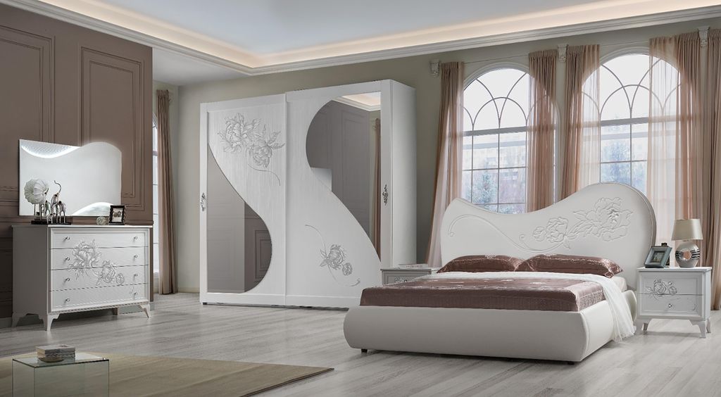 Modernes Schlafzimmer Set Peonia in Weiß