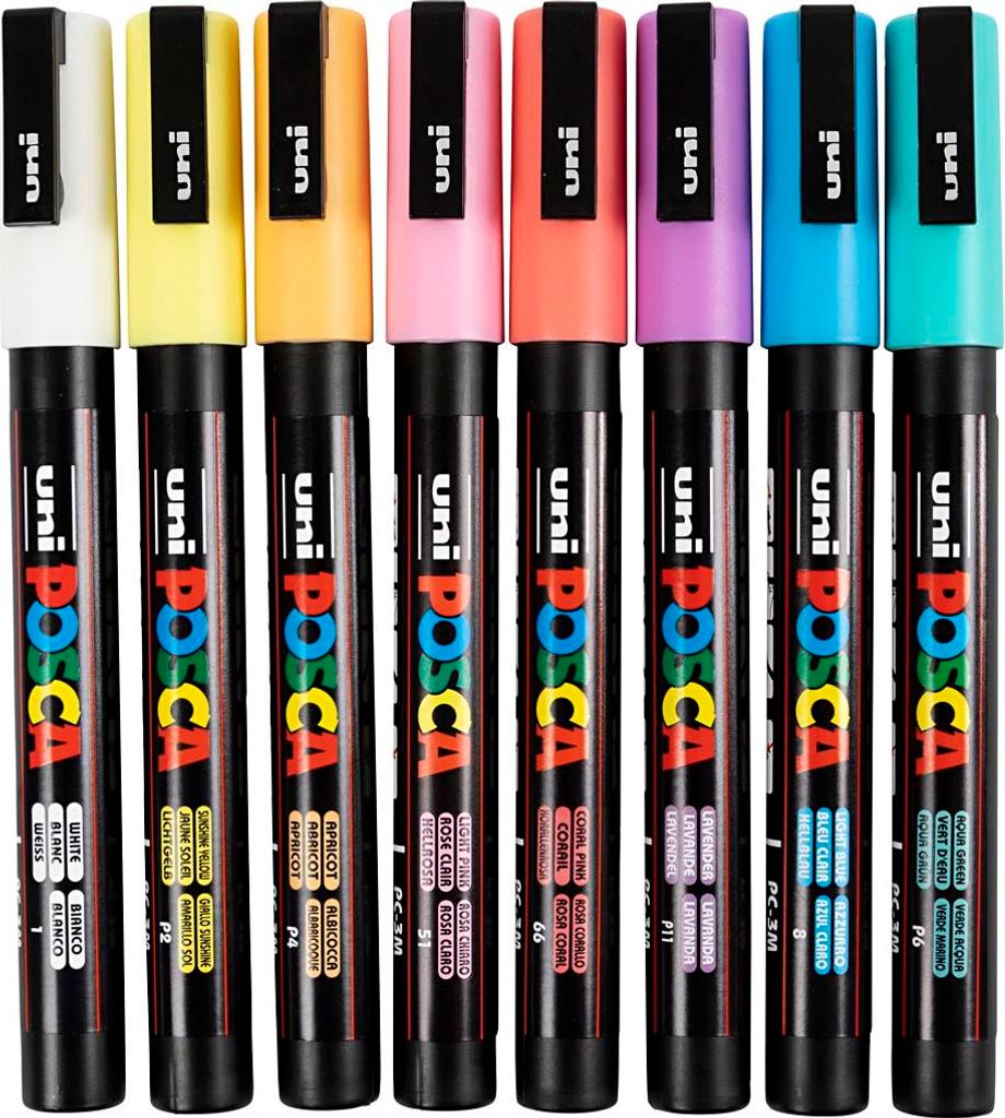 Acryl Marker Posca 8er Etui fein Pastellfarben Strichstärke Produktbild 