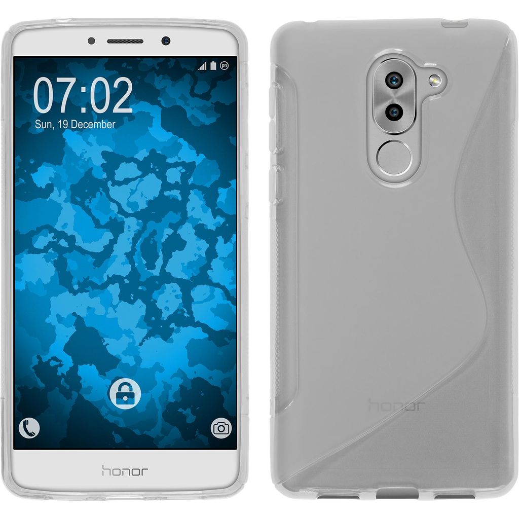A clear silicone phone case is shown from the front and back, next to a smartphone.