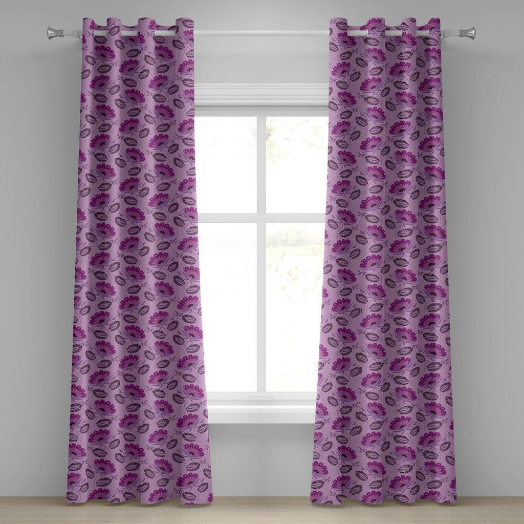 ABAKUHAUS Lila Ösenvorhang, Blumenzusammensetzungs-Damast spornte die Illustration der Natur viktorianisch an, Dekorative 2-Panel-Fenstervorhänge...