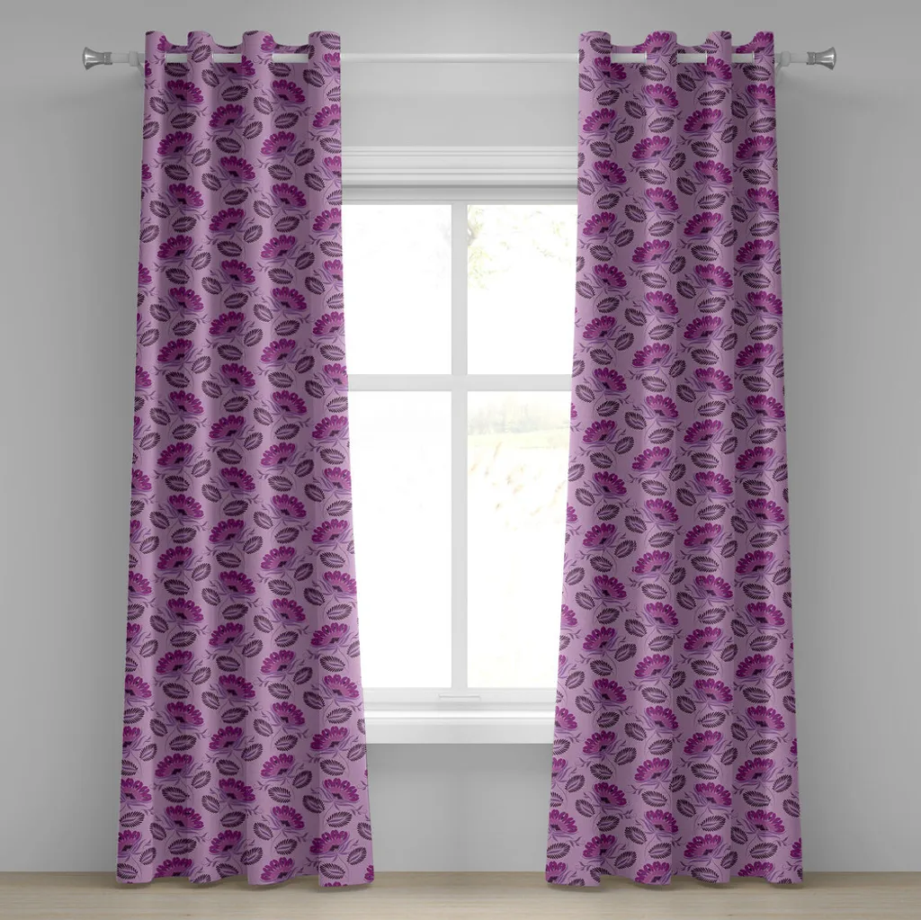Rideaux Décoratifs Violet avec Motif Floral Nature pour Salon ou Chambre