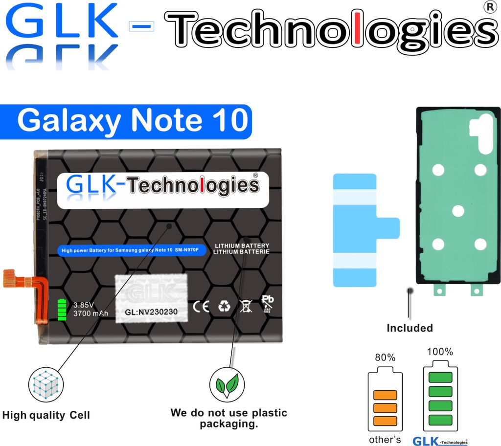 GLK-Technologies Akku für Samsung Galaxy Note 10 SM-N970F EB-BN970ABU DuoS Ohne SET PRO