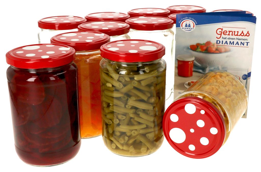12x Einmachgläser 720ml Deckel mit Fliegenpilz-Dekor Produktbild 
