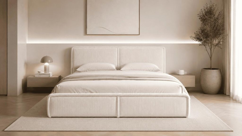 MOEBLO Polsterbett Bett 04 – Doppelbett mit Cord Bezug, Produktbild 