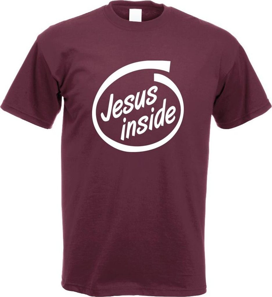 Kiwistar - T-Shirt - Burgund - Jesus Inside Auto Motiv Bedruckt Funshirt Design Print - mit Motiv Bedruckt - Funshirt Design - Sport - Freizeit - H...