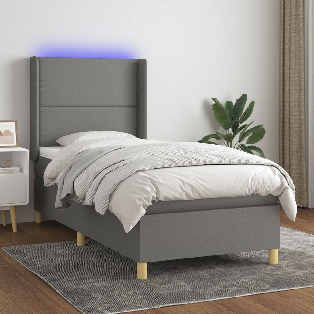"2026 Promotion" Boxspringbett mit Matratze - & LED - Dunkelgrau - 100x200 cm - Stoff - Polsterbett CC8084