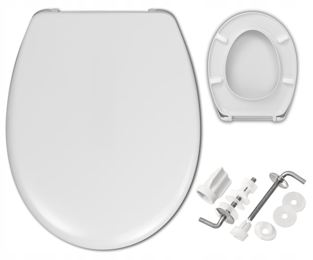 WC Sitz - Toilettensitz - Weiß - 44 × 36 Cm - Antibakteriell - Duroplast - Stahlscharniere - Toilettendeckel