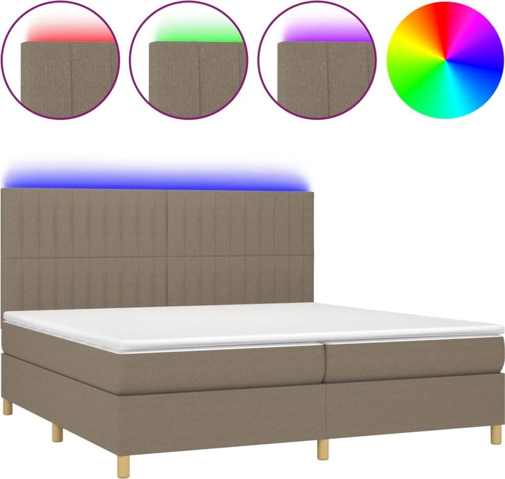 vidaXL Boxspringbett mit Matratze & LED Taupe 200x200 cm Stoff