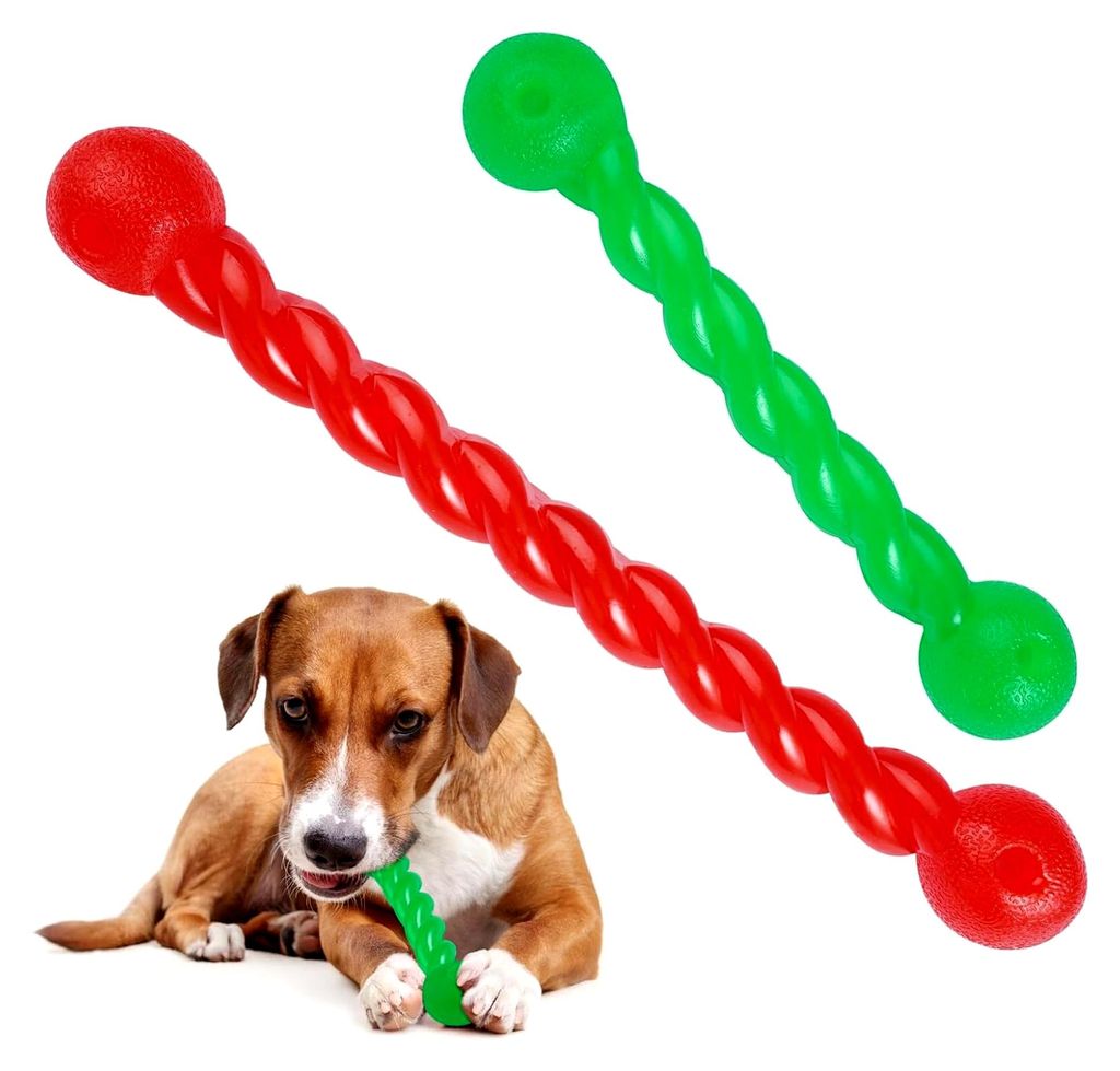 2 Stück Hundespielzeug für Zähne, Kauspielzeug aus Gummi, spiralförmige Kauknochen, Zahnungsstab für Hunde, zur Zahnreinigung und Zahnfleischm...