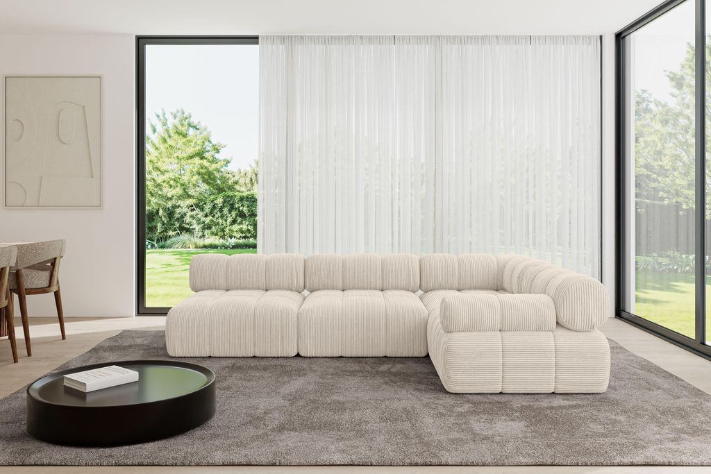 ALTDECOR Modulares Sofa Ecksofa in L-Form - Mende-L2 - 285x190x70 cm Beige Corner modular Sofa Eckcouch Couch Wohnlandschaft Cauchsofa Polstersofa