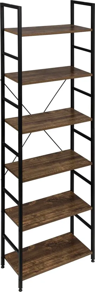 Bibliothèque 6 niveaux en MDF bleu 60x28x180 cm style vintage ouvert