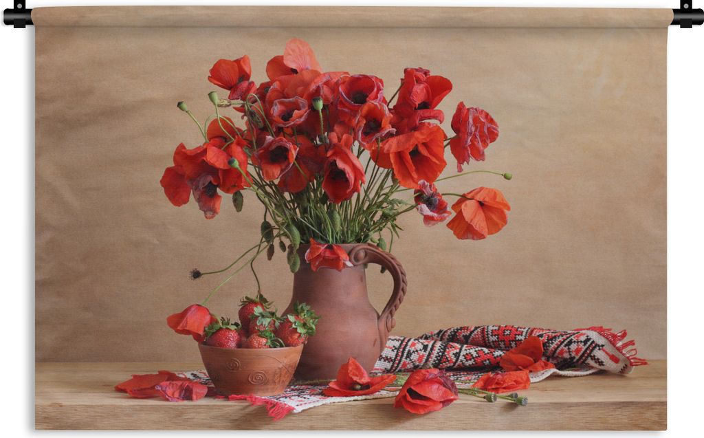 MuchoWow Wandteppich Wandbehang Stilleben - Blumen - Blätter 150x100 cm Tapisserie Dekoration Wandtuch - Waschbar - Tapisserien - Wand-Decke