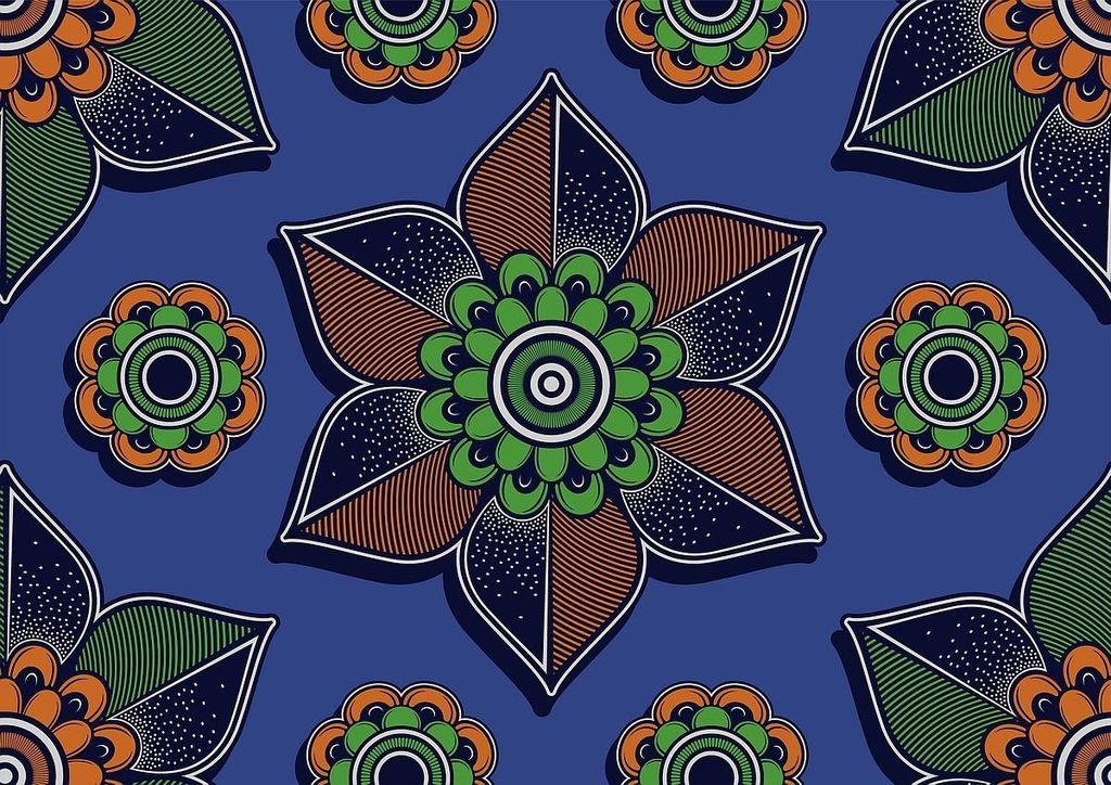 OUTDOOR DEKOSTOFFE OXFORD - Motiv geometrisches Muster von Blumen auf blauem I DR246