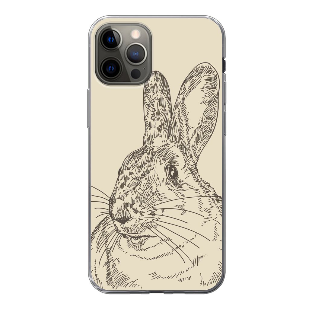 MuchoWow Handyhülle Schutzhülle Hülle für iPhone 13 Pro Vintage-Illustration eines Kaninchens Silikon Softcase Handy Hülle - Handy-Tasche