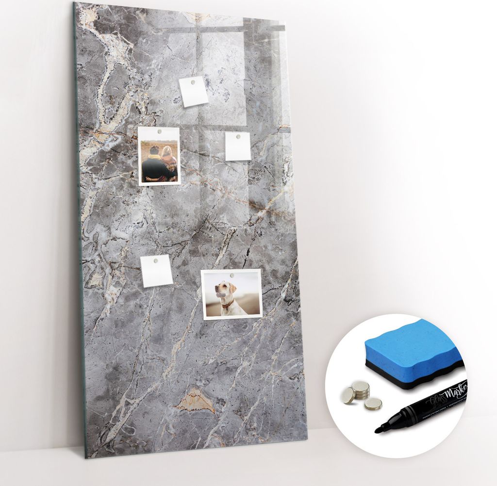 Magnetpinnwand Memoboard - Zubehörsatz - Schwarzer Marker + Schwamm + Magnete - 60 x 120 cm - Dunkler Marmor