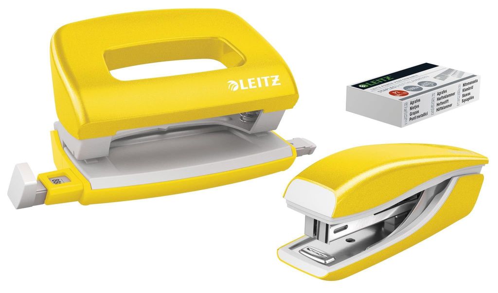 LEITZ Heftgerät- & Locher-Set Mini Nexxt WOW gelb