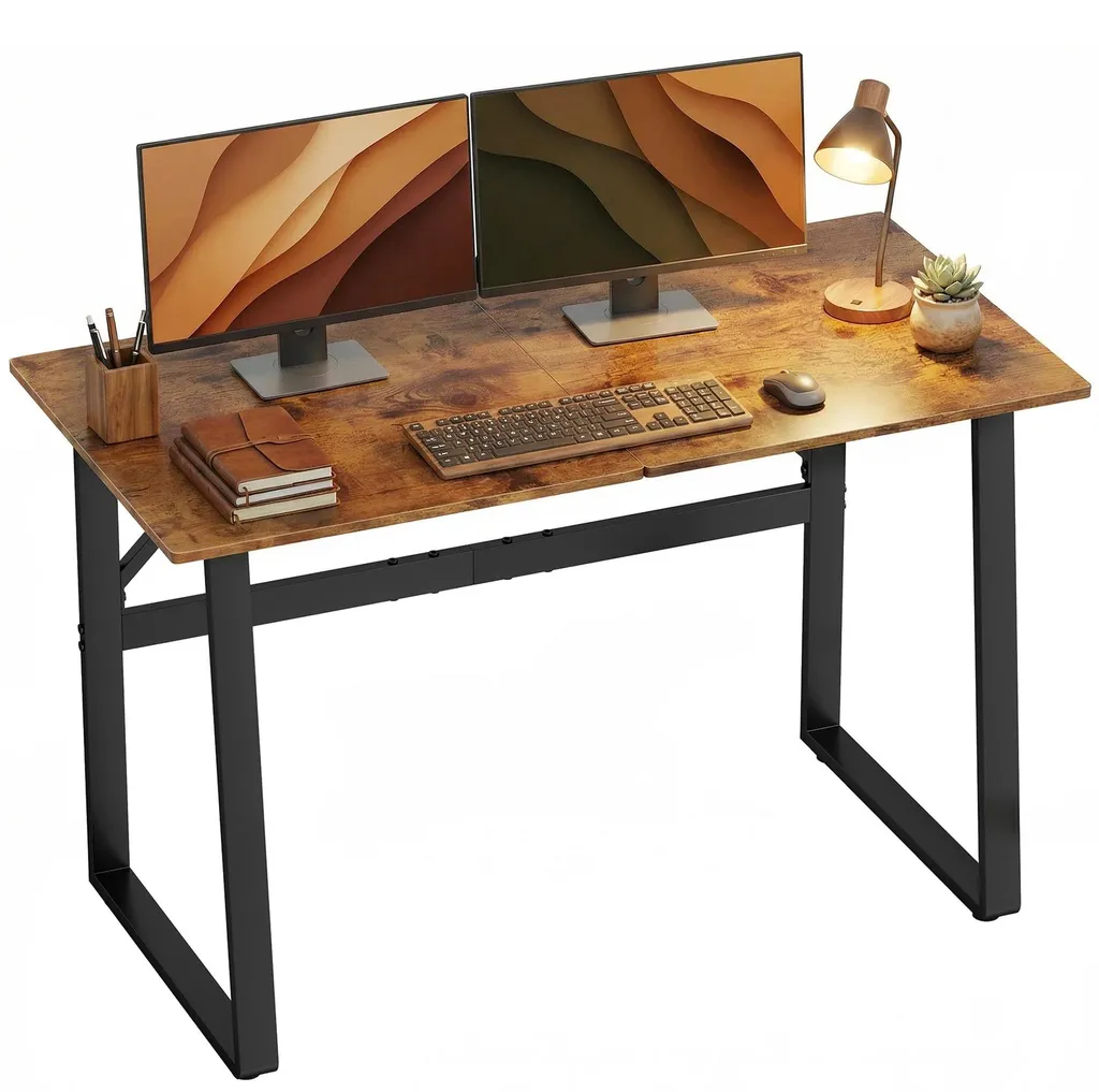 Bureau de télétravail industriel 120 cm - Espace informatique compact