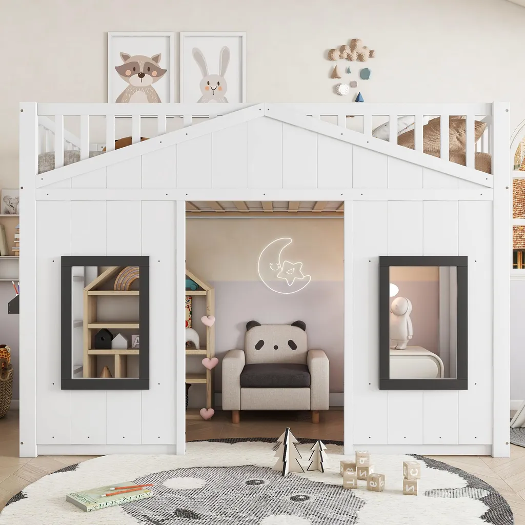 Lit Maison 90x200cm avec Escalier Sécurisé pour Gagner de la Place