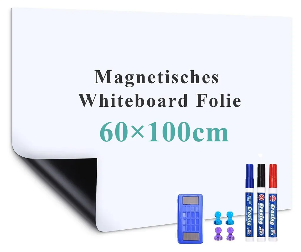 Rouleau de tableau magnétique blanc adhésif 60x100 cm pour mur et porte