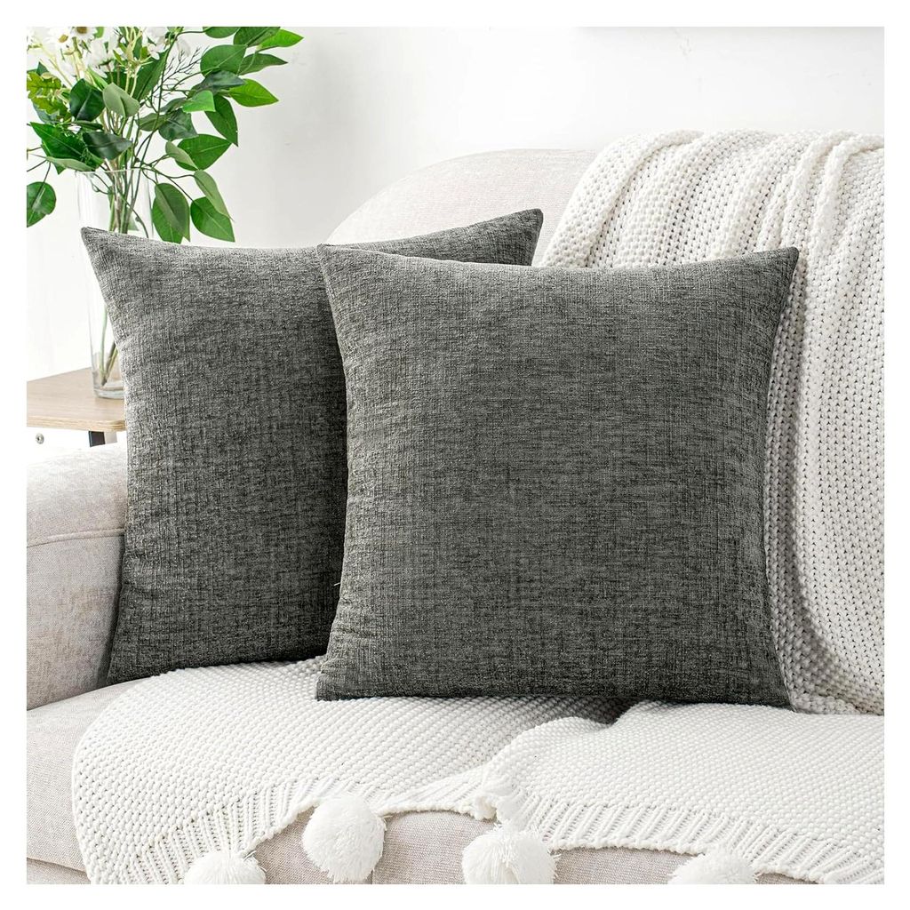 Kissenbezüge aus Chenille in Dunkelgrau 50 x 50 cm, 2er Set, weiche Sofakissenbezüge mit dezenter Textur für Sofa, Wohnzimmer, Bett und Couch